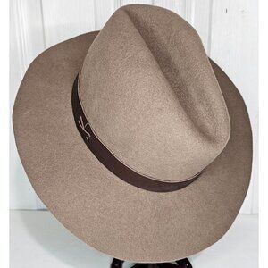 Hat Attack Tan Wool Felt Fedora Wide Brim Hat Brown Belt Buckle Rancher Winter